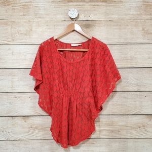 Anthro Lunar Cycle Lace Batwing Orange Tunic Small Top Lace Blouse